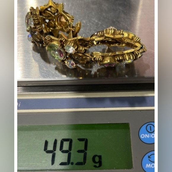 Florenza Watermelon Glass AB Rhinestones Link Signed Vintage 1960's Bracelet - Picture 15 of 16